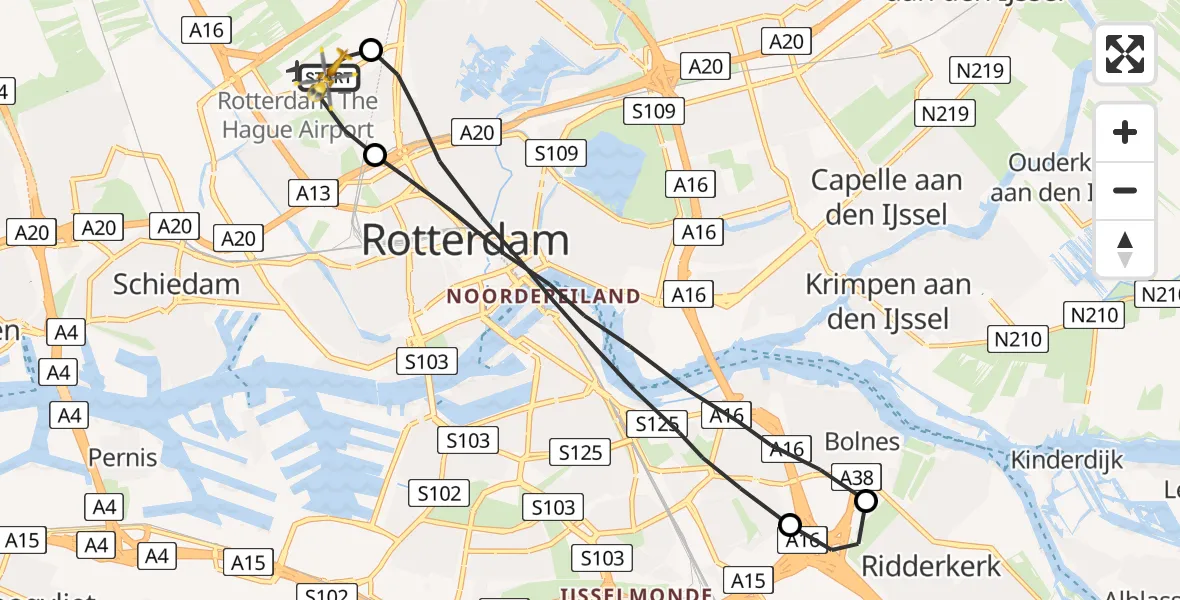 Vluchtroute Traumahelikopter Rotterdam The Hague Airport - Rotterdam The Hague Airport, 18 september 2023, 05:50