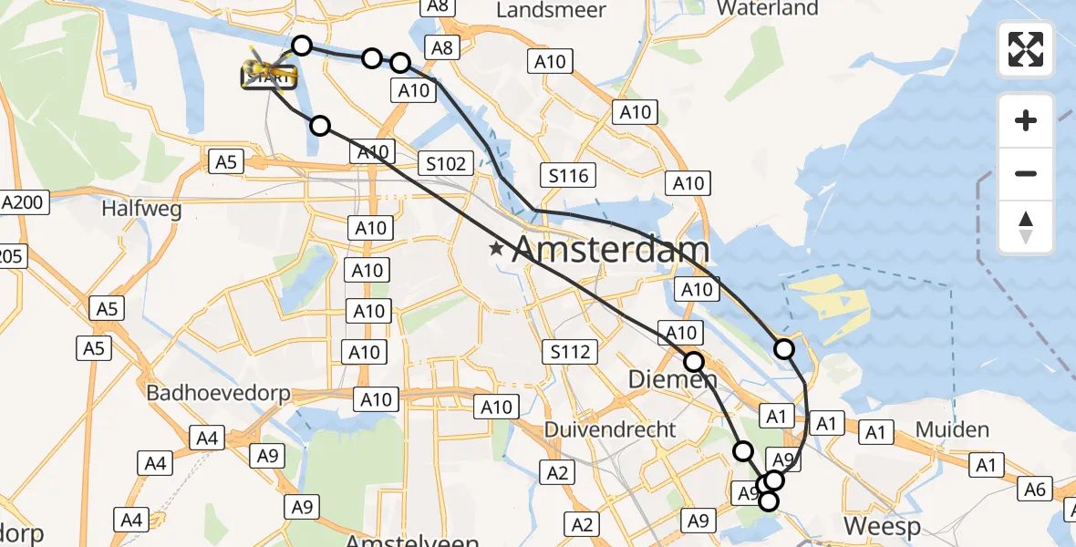 Vluchtroute Traumahelikopter Amsterdam Heliport - Amsterdam Heliport, 18 september 2023, 06:01