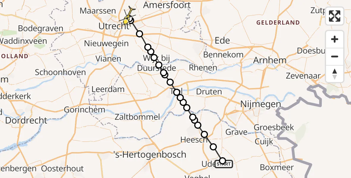 Routekaart van de vlucht: Lifeliner 3 naar Bilthoven