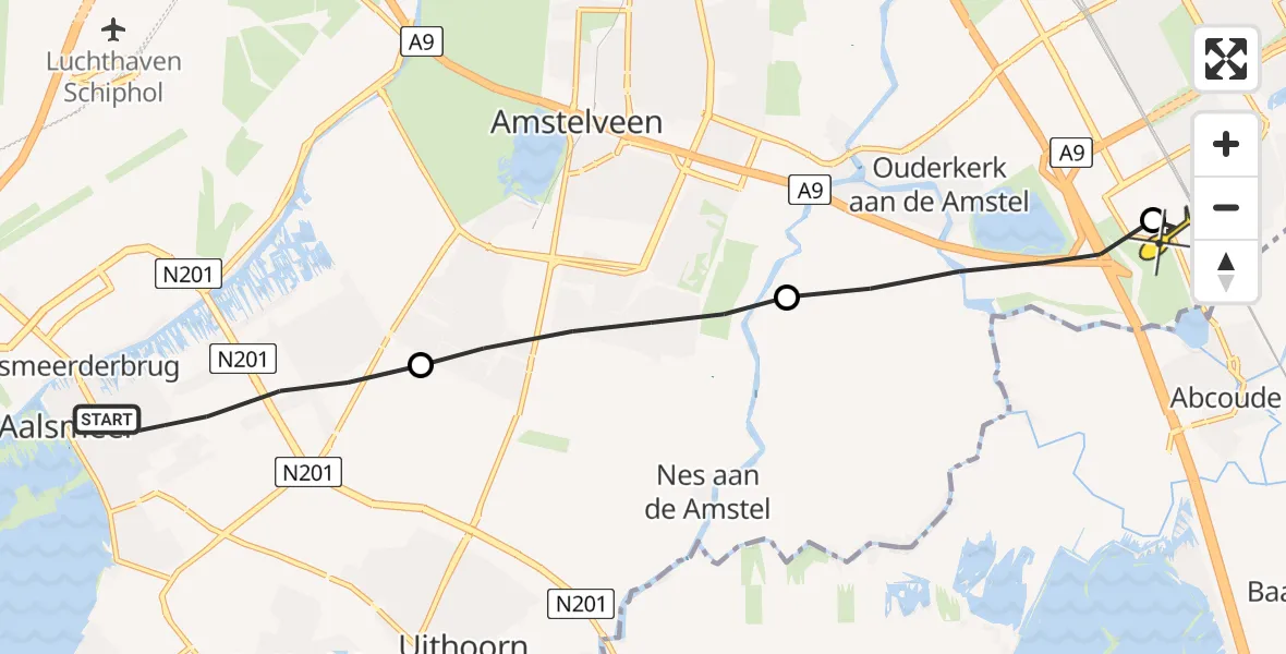 Routekaart van de vlucht: Lifeliner 1 naar Academisch Medisch Centrum (AMC)