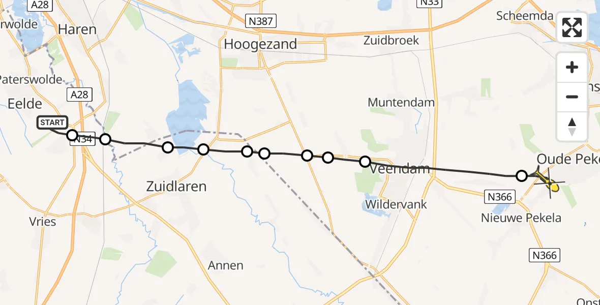 Routekaart van de vlucht: Lifeliner 4 naar Oude Pekela