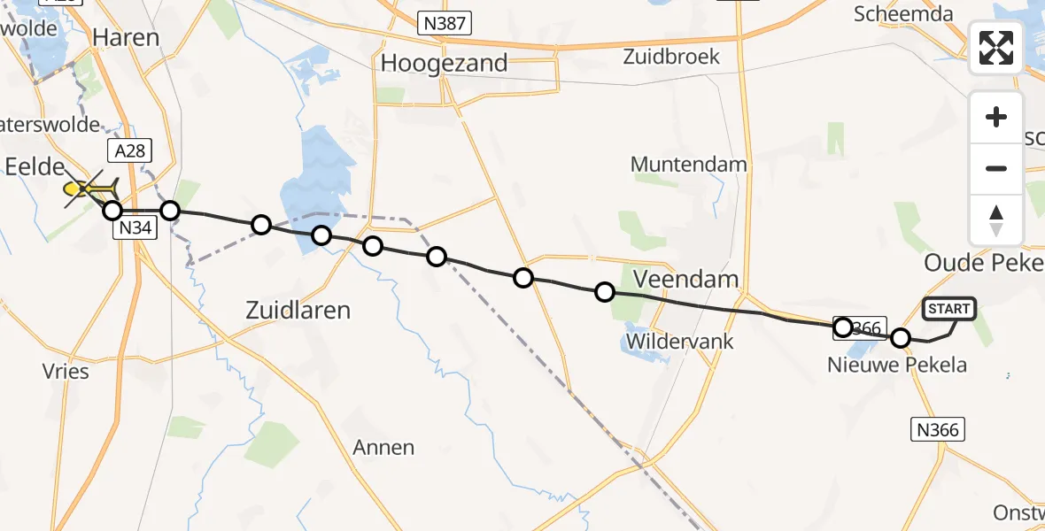 Routekaart van de vlucht: Lifeliner 4 naar Groningen Airport Eelde