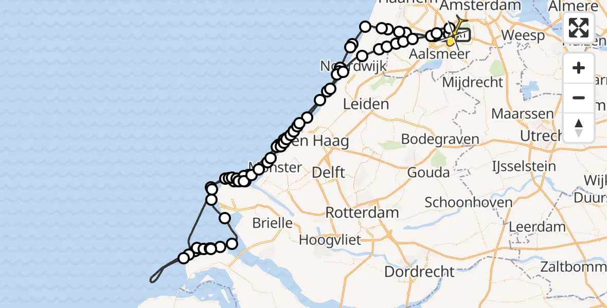 Routekaart van de vlucht: Politieheli naar Schiphol