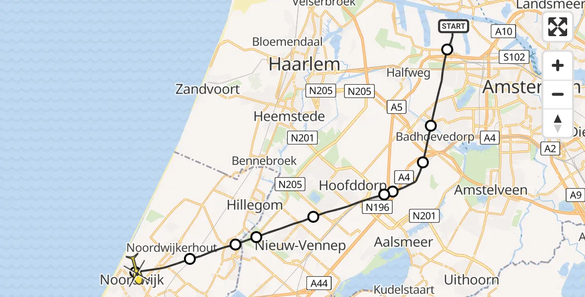 Routekaart van de vlucht: Lifeliner 1 naar Noordwijk