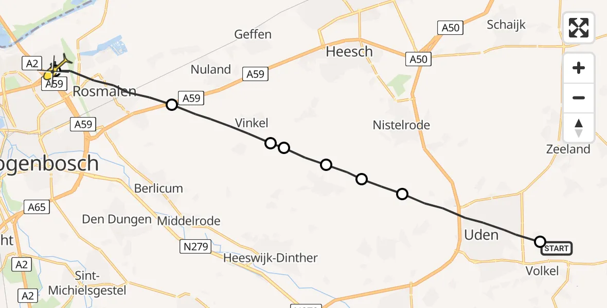 Routekaart van de vlucht: Lifeliner 3 naar 's-Hertogenbosch