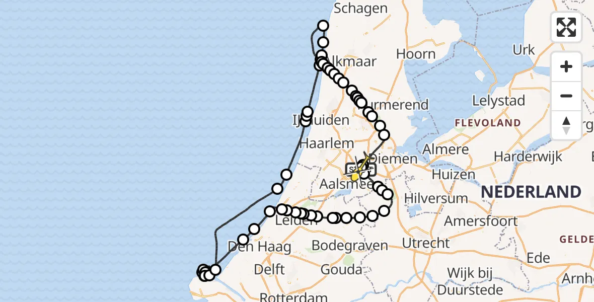 Routekaart van de vlucht: Politieheli naar Schiphol