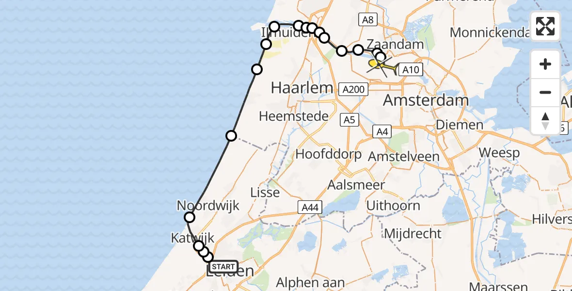 Routekaart van de vlucht: Lifeliner 1 naar Amsterdam Heliport