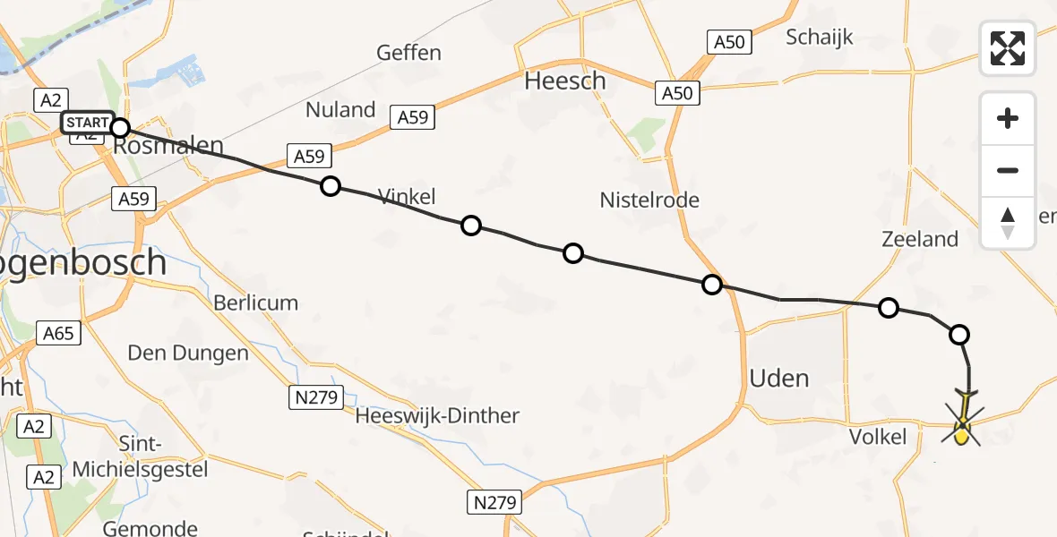 Routekaart van de vlucht: Lifeliner 3 naar Vliegbasis Volkel