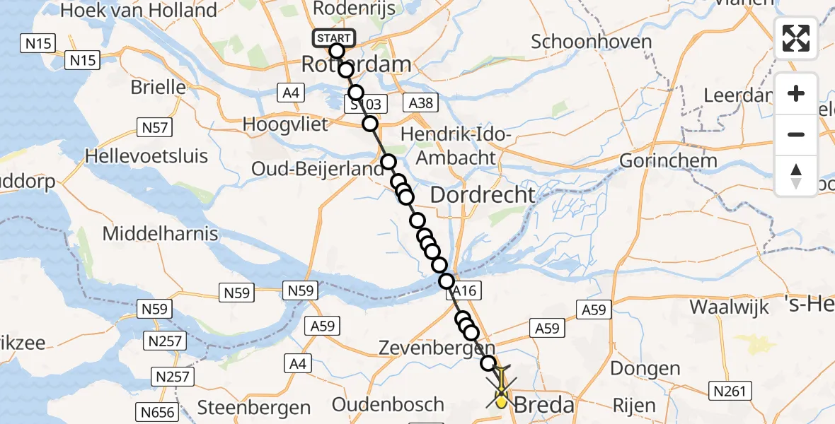 Routekaart van de vlucht: Lifeliner 2 naar Prinsenbeek