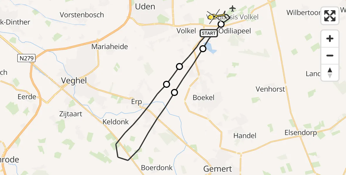 Routekaart van de vlucht: Lifeliner 3 naar Vliegbasis Volkel