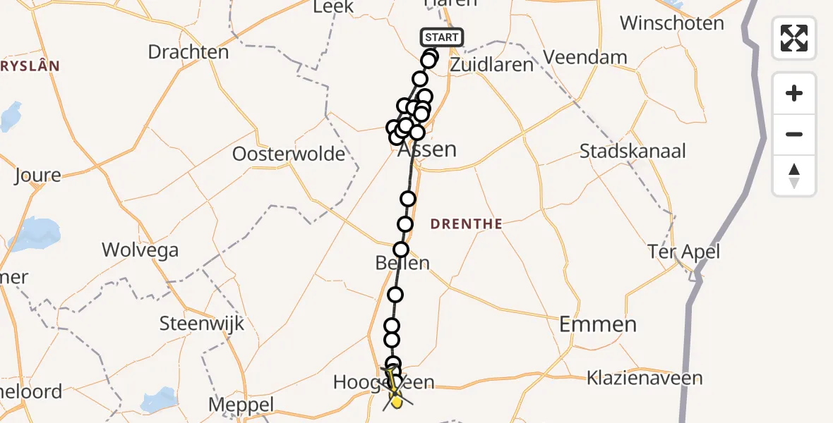 Routekaart van de vlucht: Lifeliner 4 naar Hoogeveen