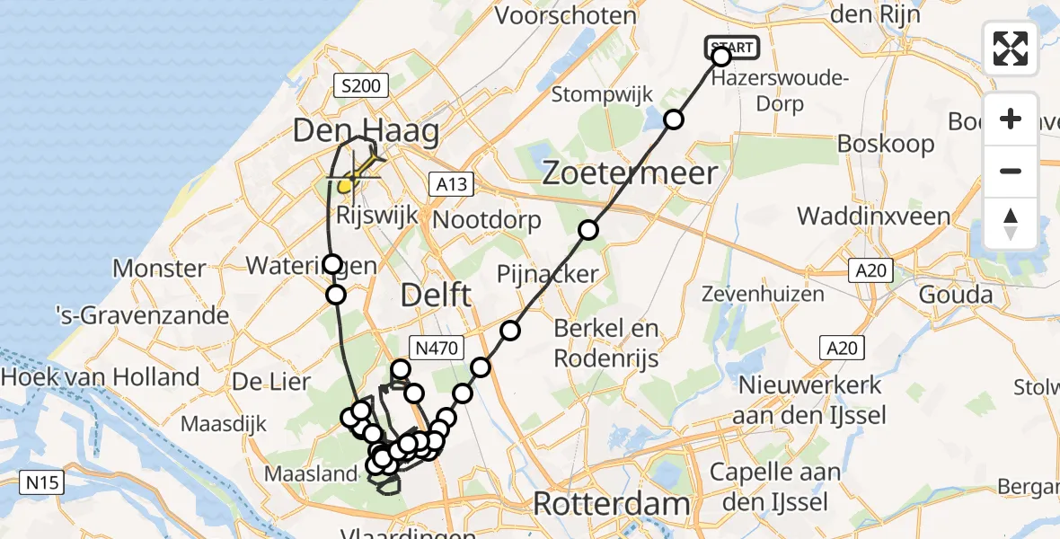 Routekaart van de vlucht: Politieheli naar Den Haag