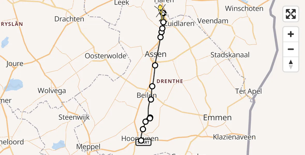 Routekaart van de vlucht: Lifeliner 4 naar Groningen Airport Eelde