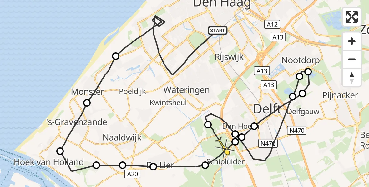 Routekaart van de vlucht: Politieheli naar Schipluiden