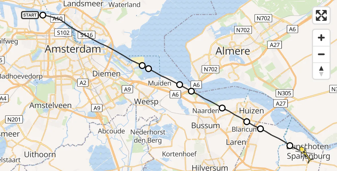 Routekaart van de vlucht: Lifeliner 1 naar Bunschoten-Spakenburg