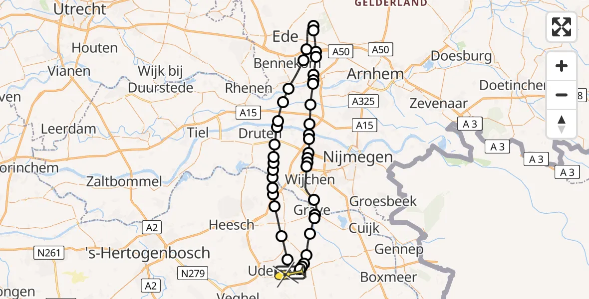 Routekaart van de vlucht: Lifeliner 3 naar Vliegbasis Volkel