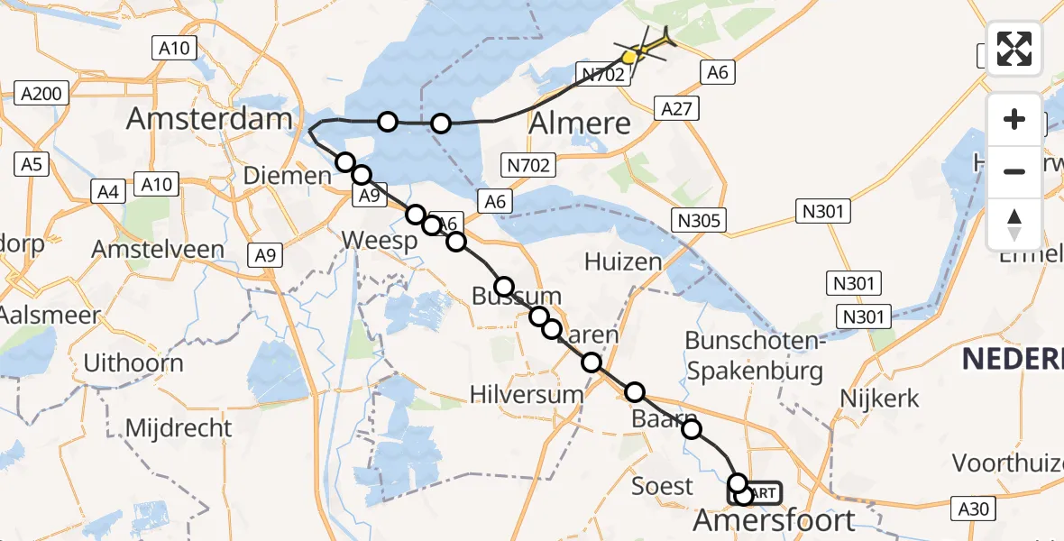 Routekaart van de vlucht: Lifeliner 1 naar Almere