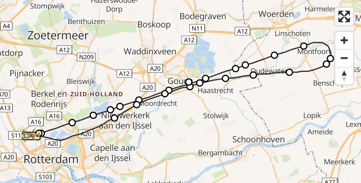 Vluchtroute Traumahelikopter Rotterdam The Hague Airport - Rotterdam The Hague Airport, 18 september 2023, 16:41