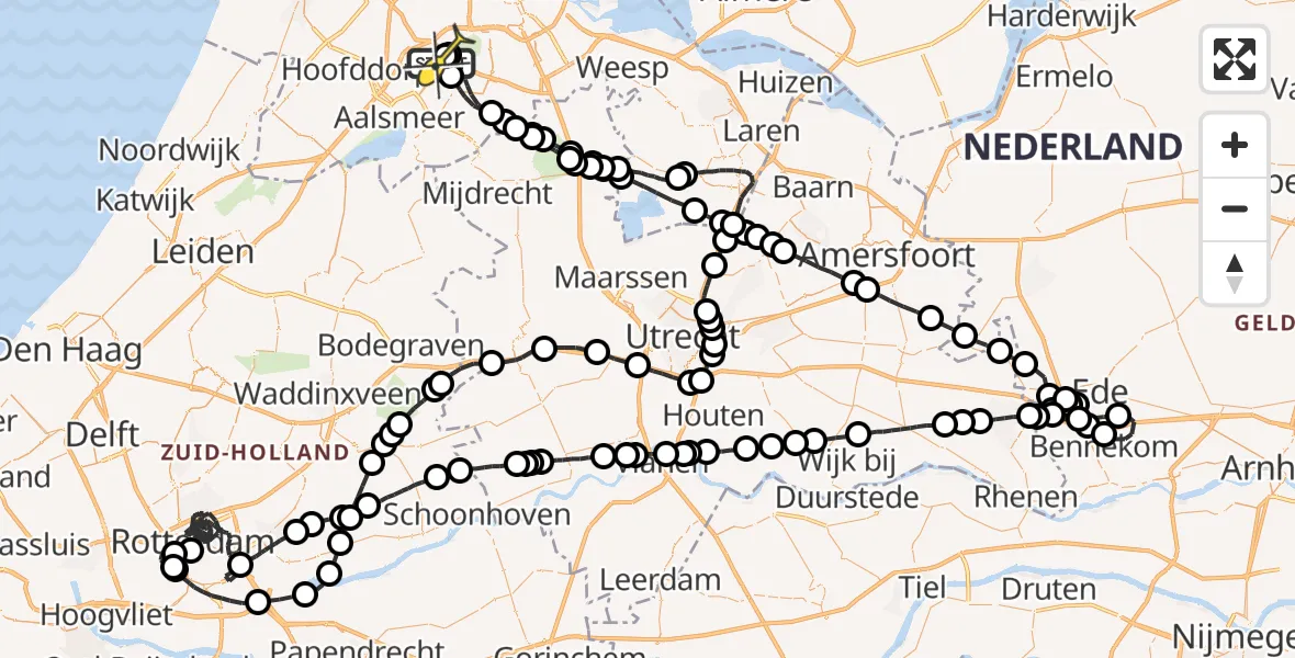 Routekaart van de vlucht: Politieheli naar Schiphol