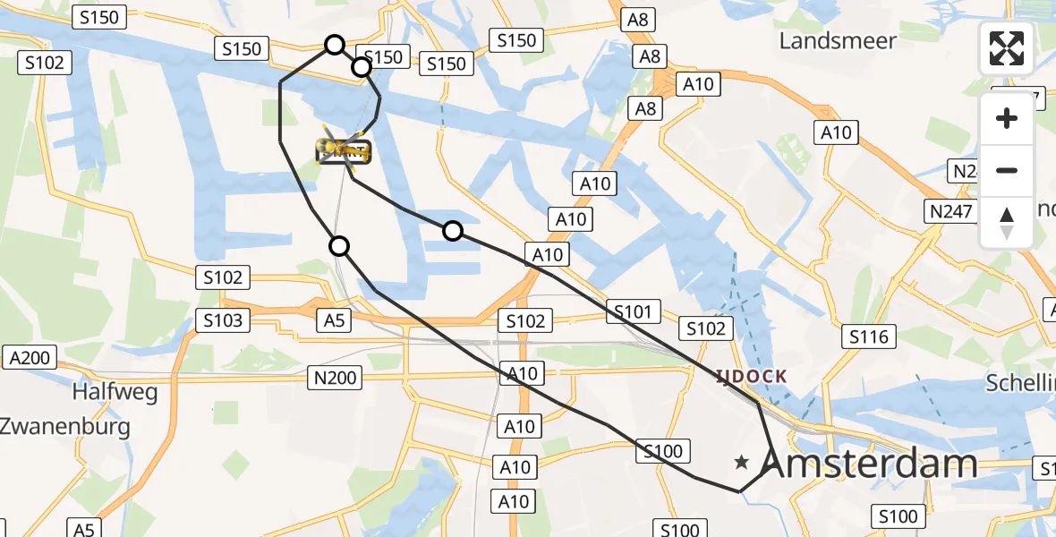 Vluchtroute Traumahelikopter Amsterdam Heliport - Amsterdam Heliport, 18 september 2023, 17:53