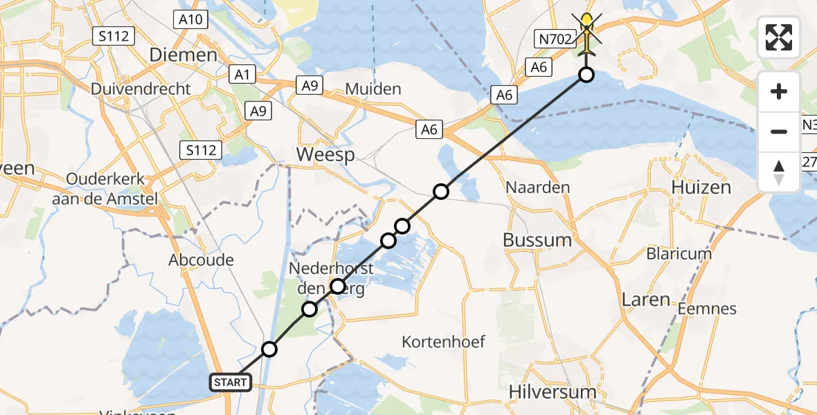 Routekaart van de vlucht: Politieheli naar Almere