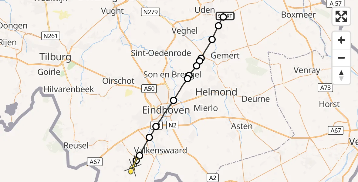 Routekaart van de vlucht: Lifeliner 3 naar Bergeijk