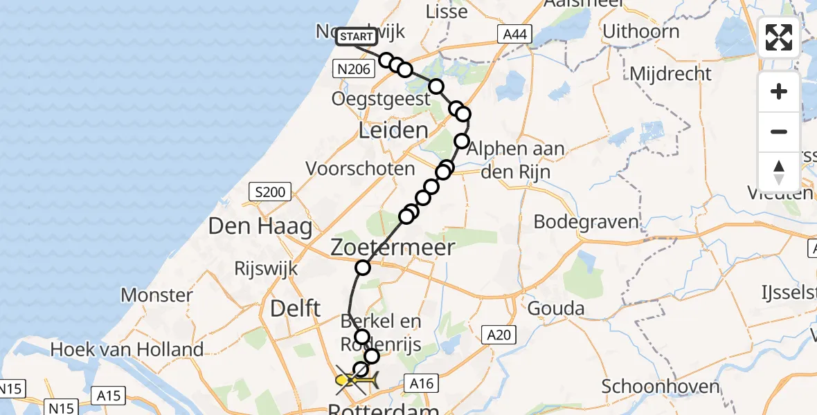 Routekaart van de vlucht: Lifeliner 2 naar Rotterdam The Hague Airport