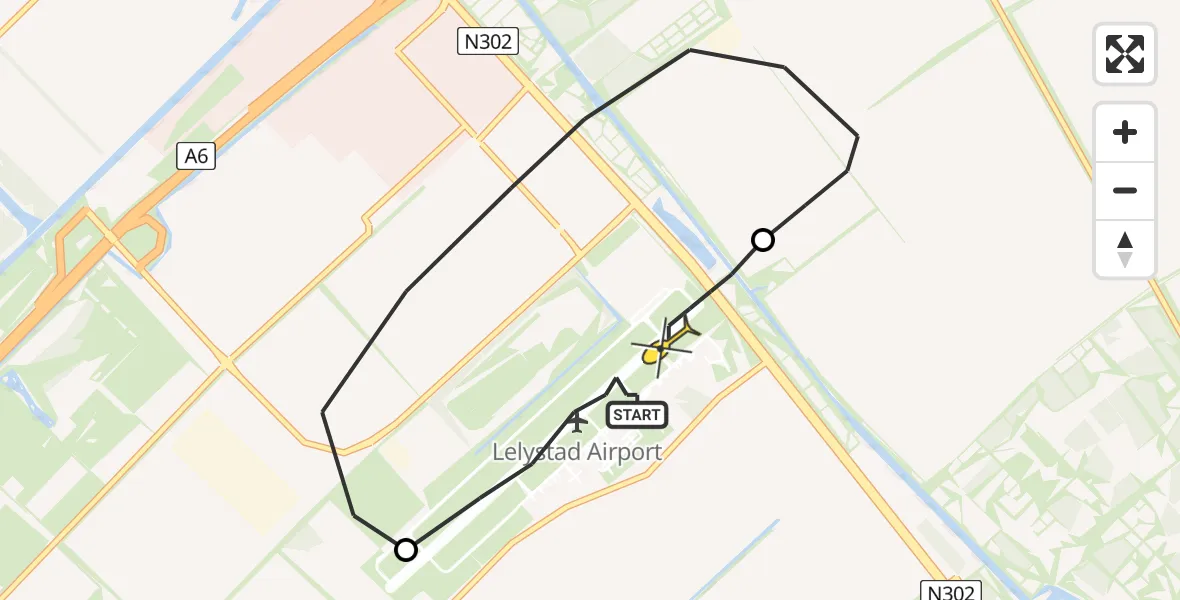 Routekaart van de vlucht: Traumaheli naar Lelystad Airport