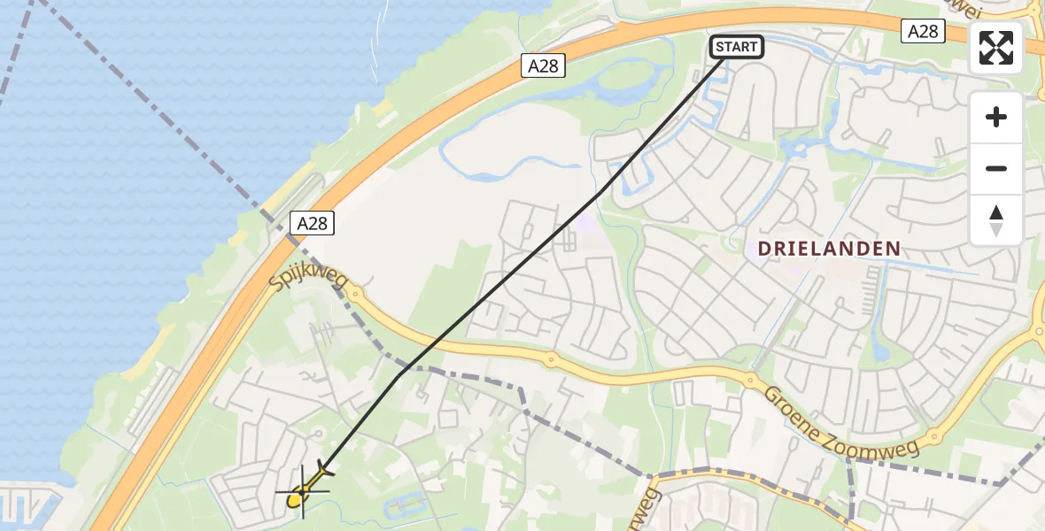 Routekaart van de vlucht: Politiehelikopter naar Ermelo