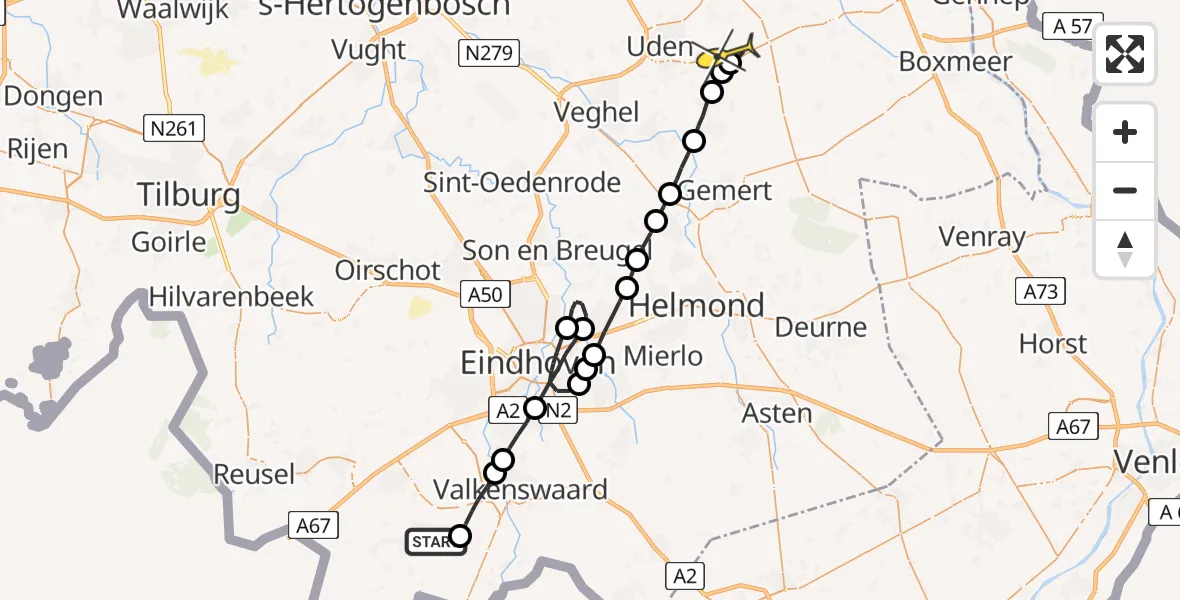 Routekaart van de vlucht: Lifeliner 3 naar Vliegbasis Volkel