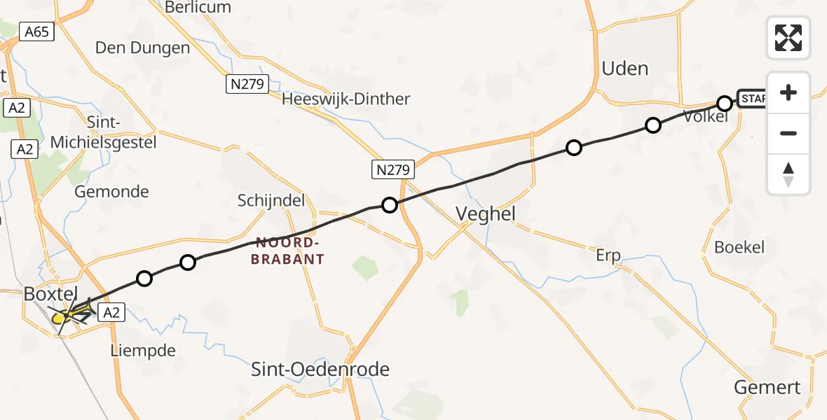 Routekaart van de vlucht: Lifeliner 3 naar Boxtel