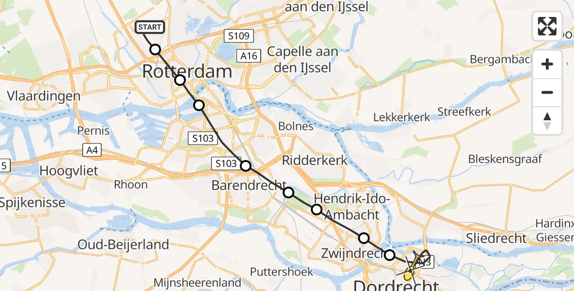 Routekaart van de vlucht: Lifeliner 2 naar Dordrecht