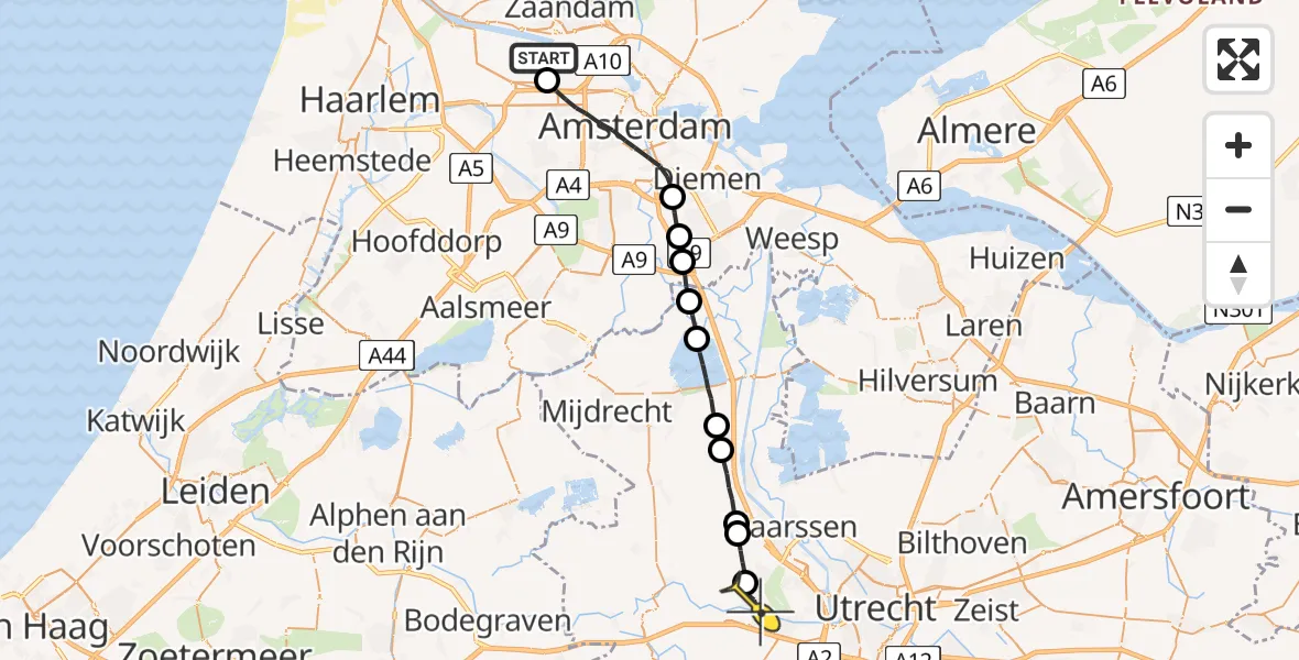 Routekaart van de vlucht: Lifeliner 1 naar Vleuten