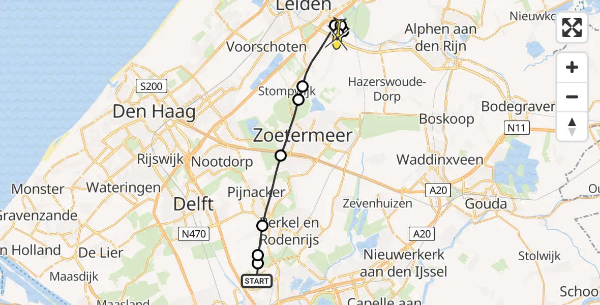 Routekaart van de vlucht: Lifeliner 2 naar Zoeterwoude