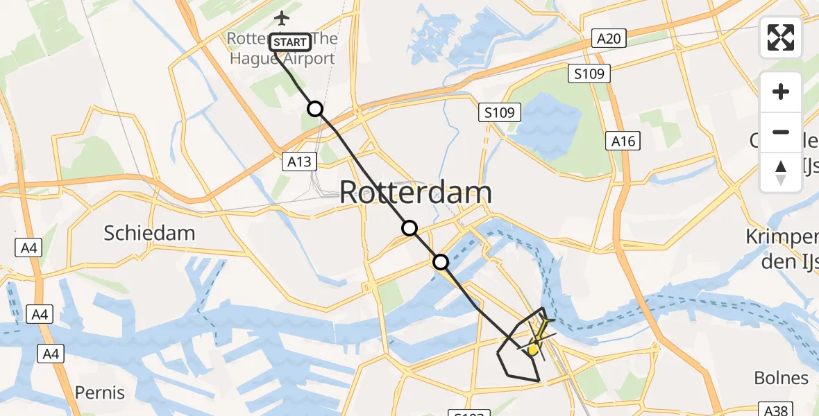 Routekaart van de vlucht: Lifeliner 2 naar Rotterdam