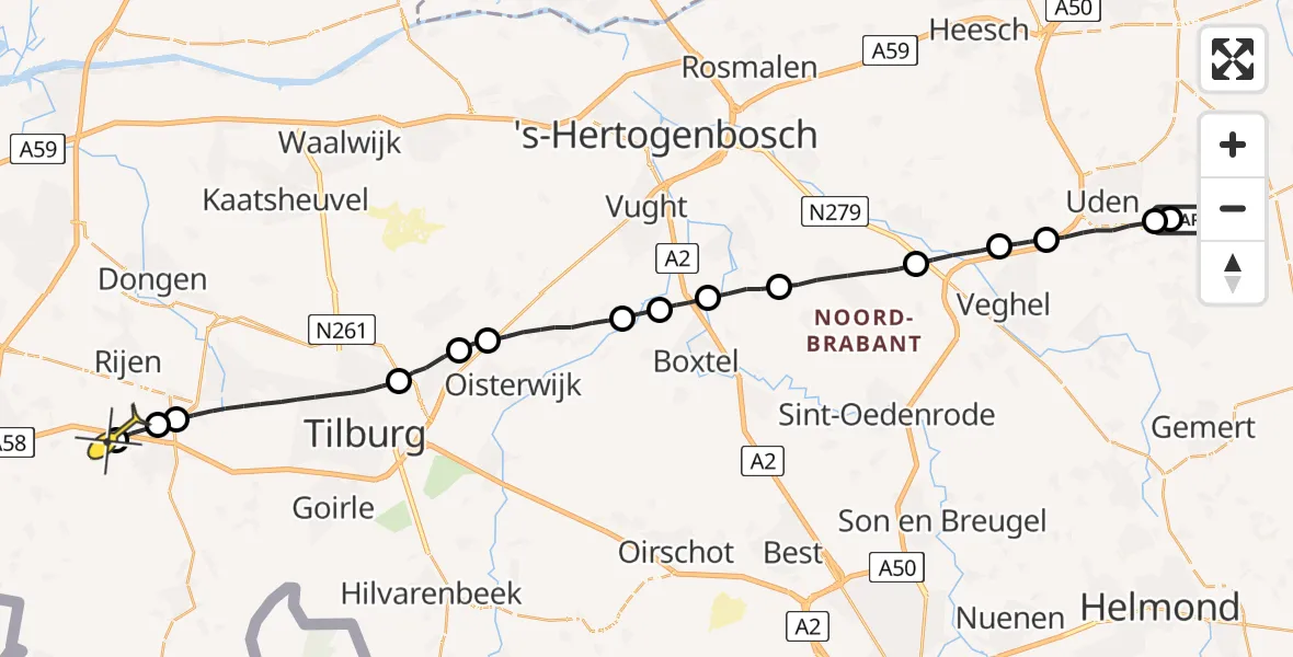 Routekaart van de vlucht: Lifeliner 3 naar Gilze