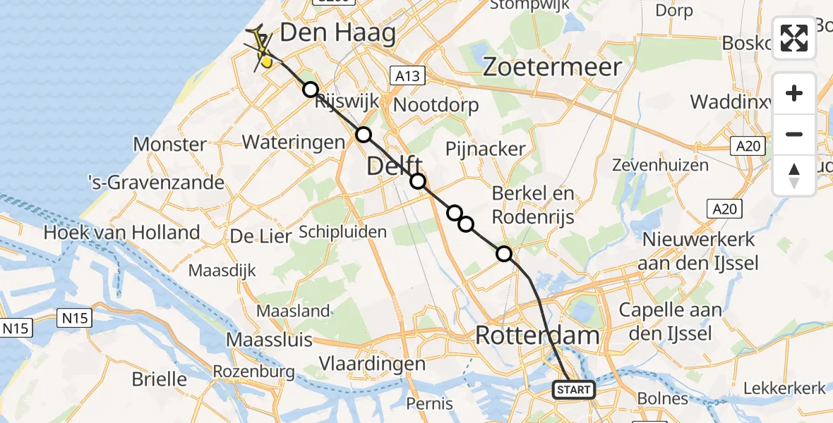 Routekaart van de vlucht: Lifeliner 2 naar Den Haag