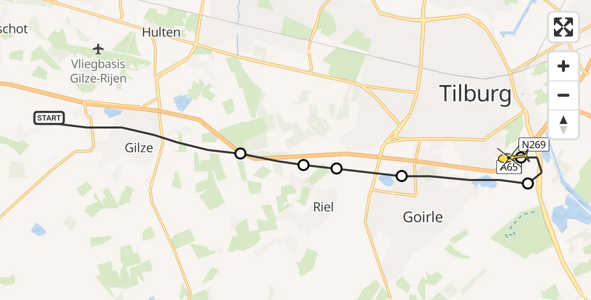 Routekaart van de vlucht: Lifeliner 3 naar Tilburg