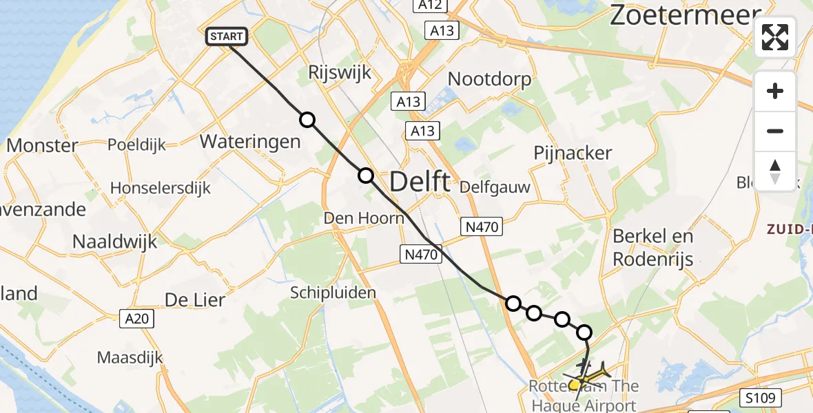 Routekaart van de vlucht: Lifeliner 2 naar Rotterdam The Hague Airport