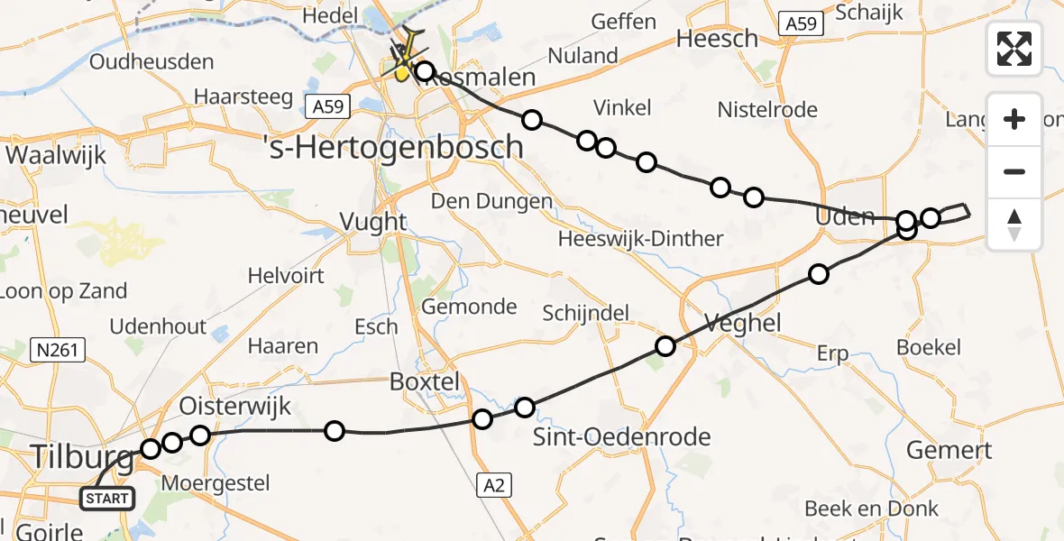 Routekaart van de vlucht: Lifeliner 3 naar 's-Hertogenbosch