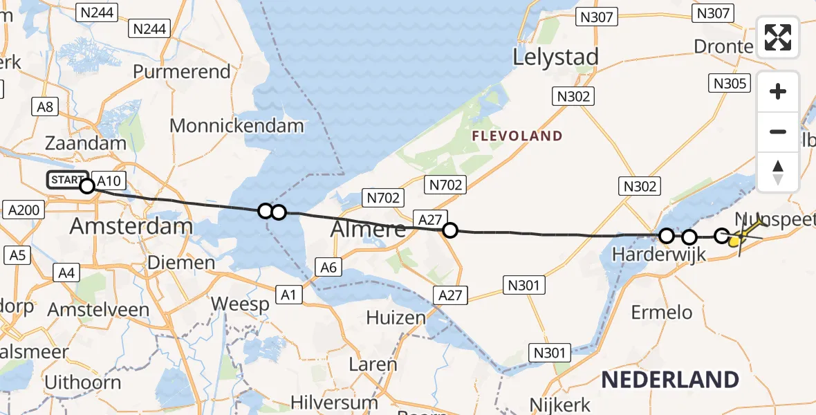 Routekaart van de vlucht: Lifeliner 1 naar Hulshorst