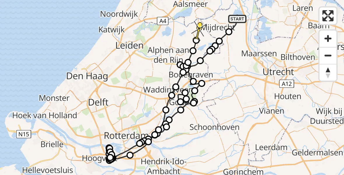 Routekaart van de vlucht: Politieheli naar Zevenhoven