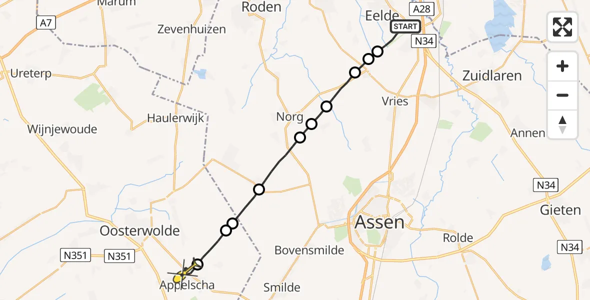 Routekaart van de vlucht: Lifeliner 4 naar Appelscha