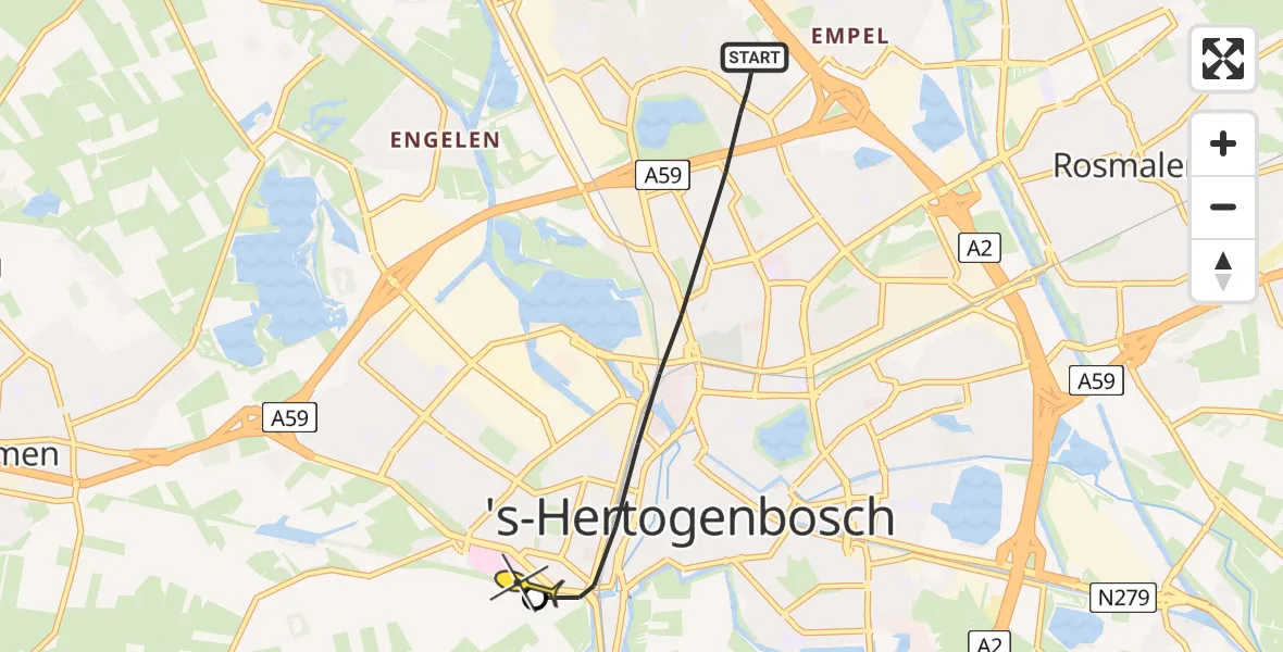 Routekaart van de vlucht: Lifeliner 3 naar 's-Hertogenbosch