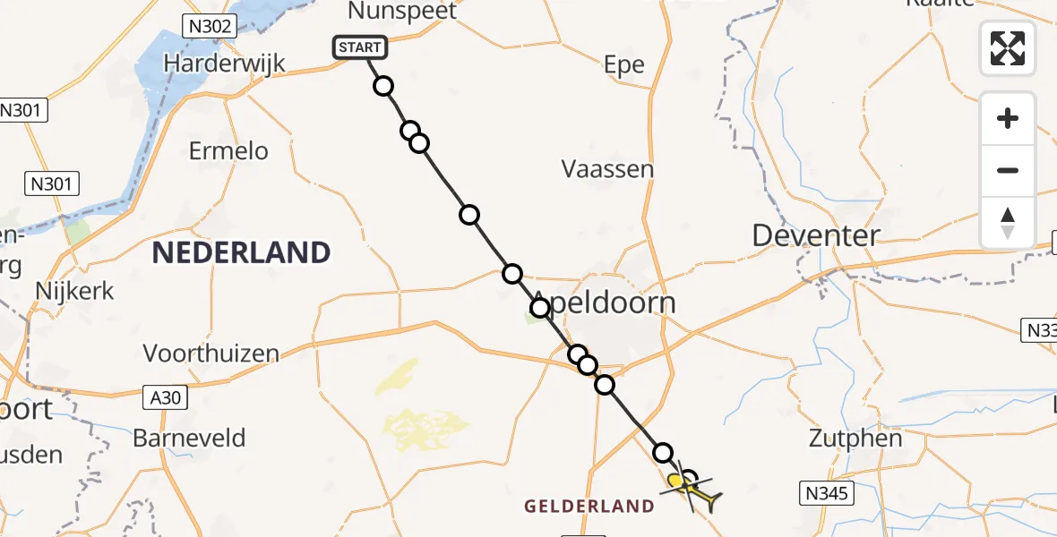 Routekaart van de vlucht: Lifeliner 1 naar Eerbeek