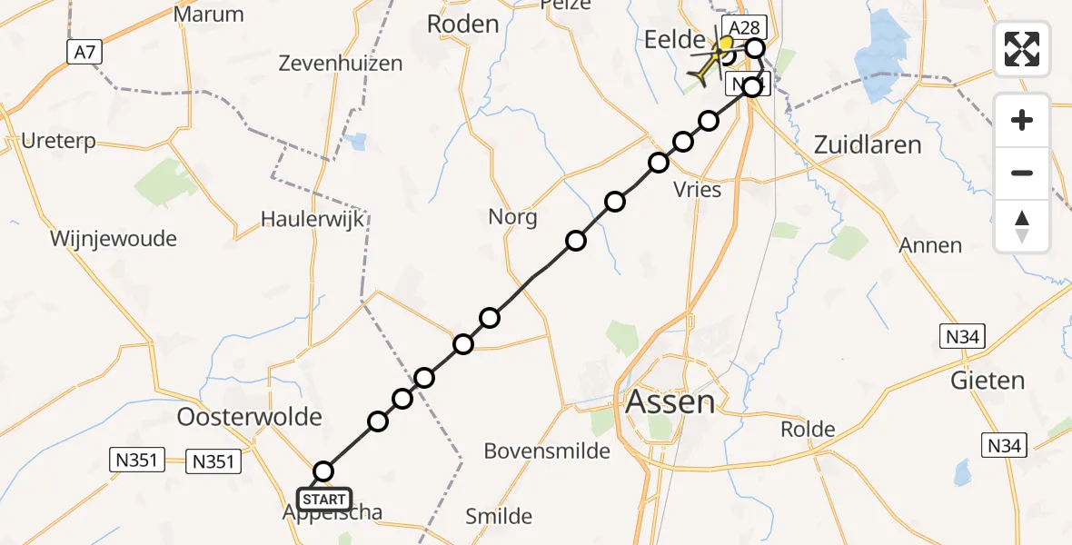 Routekaart van de vlucht: Lifeliner 4 naar Groningen Airport Eelde