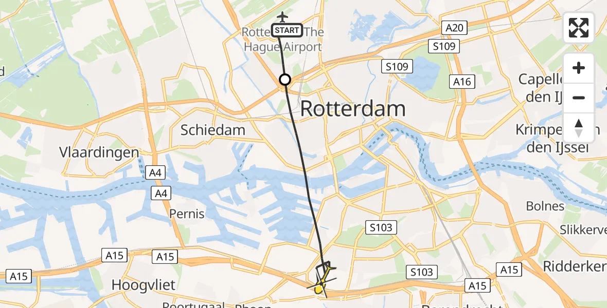 Routekaart van de vlucht: Lifeliner 2 naar Rotterdam