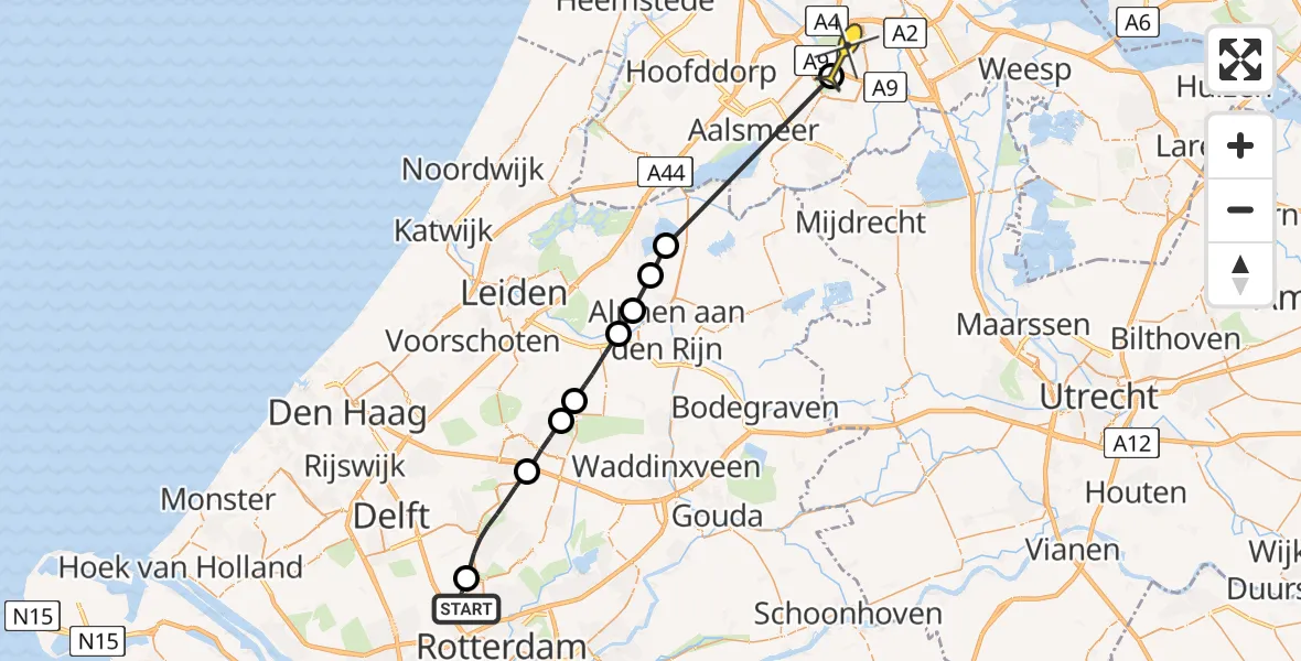 Routekaart van de vlucht: Politieheli naar Amstelveen