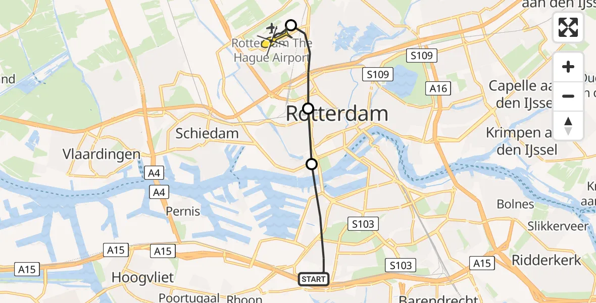 Routekaart van de vlucht: Lifeliner 2 naar Rotterdam The Hague Airport