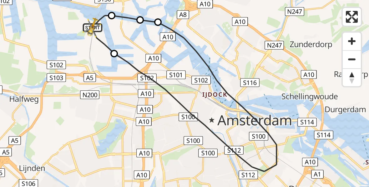 Vluchtroute Traumahelikopter Amsterdam Heliport - Amsterdam Heliport, 19 september 2023, 14:11